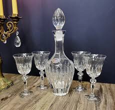 Vintage Crystal Wine Decanter W Glasses