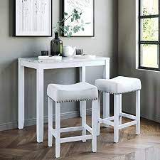 What you can expect at delivery Amazon Com Nathan James Viktor 3 Piece Dining Set Heigh Kitchen Counter Pub Or Breakfast Table With Marble Top And Fabric Wood Base Seat Light Gray White Table Chair Sets