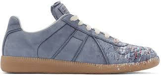 Maison martin margiela lace up shoes comes in a solid black leather material, with metallic stitches around the sole, and a crepe sole. Maison Margiela Blue Paint Splatter Replica Sneakers 650 Ssense Lookastic