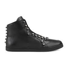 Gucci Mens Black Leather High Top Rivets Sneakers Shoes