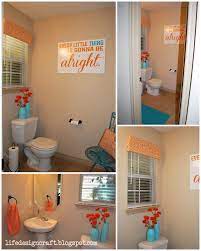 See more ideas about orange bathrooms, bathroom design, bathroom decor. Orange Turquoise Bathroom With Free Print Every Little Thing Is Gonna Be Alright Orange Bathroom Decor Coral Bathroom Decor Orange Bathrooms