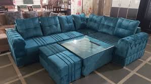 blue 7 seater wooden sofa set at rs