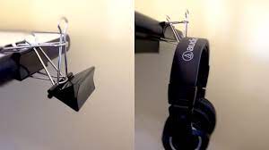 Since, the design had some angles and little curve, i intentionally made the hanger. Hang Your Headphones Anywhere With Two Binder Clips Binder Clip Hacks Diy Headphone Stand Headphone Storage