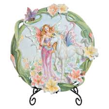 Fairy And Unicorn Decorative Plate With Metal Stand