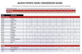 Bloch Pointe Shoe Conversion Guide Bmp Words Pointe
