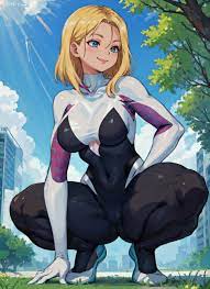 Gwen Stacy squatting to show her cameltoe - Rule 34 AI Art