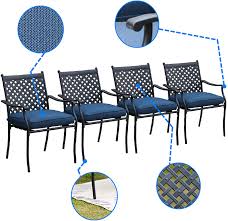 We take pride in our cushions and customer satisfaction is. 4 Piece Outdoor Patio Metal Wrought Iron Dining Chair Set With Arms And Seat Cushions Blue