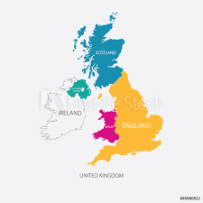 The united kingdom is located in western europe and consists of england, scotland, wales and united kingdom is one of nearly 200 countries illustrated on our blue ocean laminated map of the. United Kingdom Map Uk Map With Borders In Different Color Foto Poster Wandbilder Bei Europosters