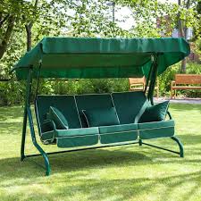 green swing seat with luxury cushions