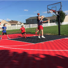 If you're wondering how much does a backyard basketball court cost to build, we created an entire post with the all of the pricing info. Amazon Com Modutile Outdoor Basketball Half Court Kit 20ft X 24ft Lines And Edges Included Made In The Usa Beige Gray Sports Outdoors