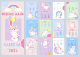 Cute Kids Calendar 2020 With Little Unicorns Kids Calendar