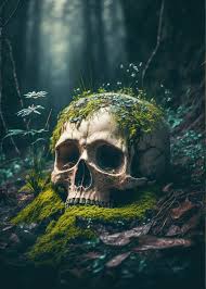 wall art print dark skull in forest