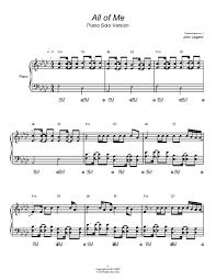 All Of Me Piano Solo By John Legend Piano Plateau Sheet Music