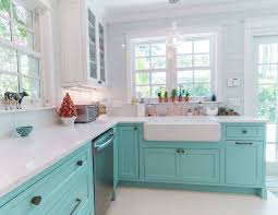 custom kitchen with turquoise cabinets