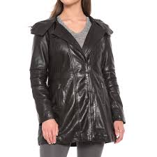 Bod Christensen Hooded Leather Trench Coat For Women