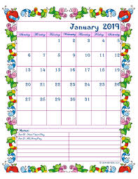 2019 Monthly Kid Kindergarten Calendar Template Free
