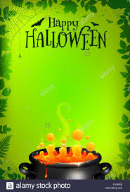 Green Halloween Poster Template With Orange Potion In Black