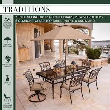 Hanover Traditions 7 Pc Patio Dining Set With Umbrella Tan