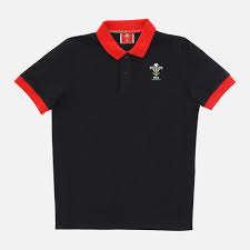 macron welsh rugby 2020 21 black piquet cotton children s polo shirt from the fans collection