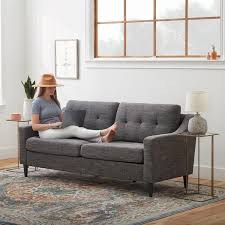 Brookside Ellen 75 5 In Charcoal Gray Slope Arm Polyester Upholstered Straight 3 Seater Sofa Grey