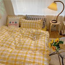 Cute Yellow Plaid Bedding Set