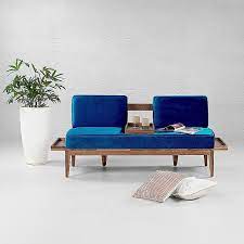 Buy Minika 2 Seater Wooden Sofa In Blue