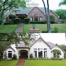 This home's curb appeal makes a great first impression and the architectural details are the brick and trim paint color is sherwin williams sw 7011 natural choice. Before And After From 80 S To Elegant On Fixer Upper Brick Exterior House Exterior Remodel Exterior Brick