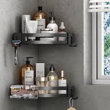 Kahomvis 8 66 In W X 2 36 In H X 8 66 In D Bathroom Corner Aluminum Quarter Round Shelf In Black 2 Pack