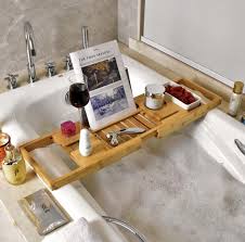 bamboo bathtub tray shower wine glass