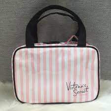 white stripe travel makeup bag