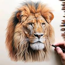 a drawing of a lion with a bunch of pencil