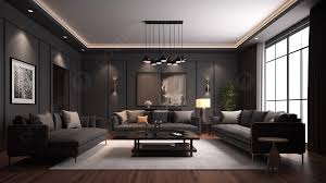 modern living room 3d in dark gray