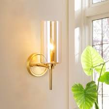 1 Bulb Clear Glass Wall Sconce Lighting Colonial Brass Cylindrical Indoor Wall Light Fixture Beautifulhalo Com