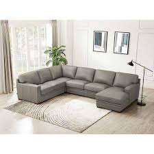 Sworth Gray Leather 4 Piece Sectional With Right Facing Chaise Amax Leather