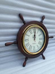 18 Wooden Ship Wheel Wall Clock Antique