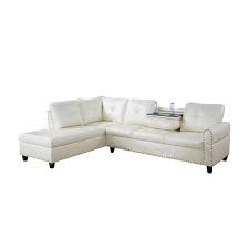 Star Home Living Corp Sean Faux Leather Sectional Sofa In Shiny White