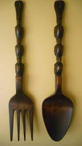 Large Wooden Fork And Spoon Wall Decor