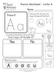 free letter a phonics worksheet for