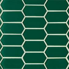 Laurel Picket Green Glass Mosaic Tile