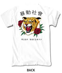 Us 13 19 40 Off Riot Society Short Sleeve T Shirts Tiger Rose Blossom Geisha Skull Wave Rider Cartoon T Shirt Men Unisex New Fashion Tshirt In