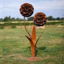 Dual Flower Rustic Garden Sculpture