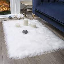 jual faux fur white rectangle area rug