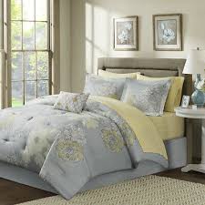 modern flower grey silver yellow bed