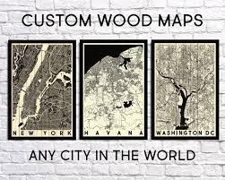 Custom Map Print Wood Wall Art Modern