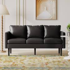 Straight Cognac Brown Black Sofa 109030
