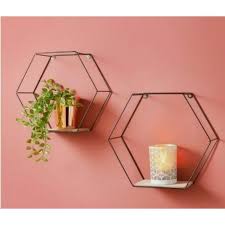 metal wire floating hexagon wall shelf