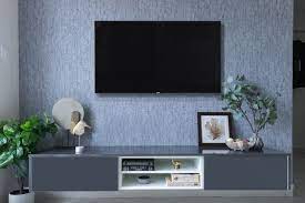 Blue Textured Living Room Wallpaper