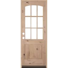 Krosswood Doors 32 In X 96 In Knotty Alder Right Hand Inswing 9 Lite Arch Top V Panel Clear Glass Unfinished Wood Prehung Front Door