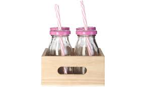 Glass Milk Bottles Straws And Lids