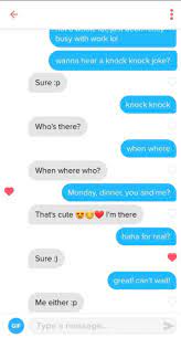 Get top rated pick up lines for boyfriend here also check flirty pick up lines dirty pick. Emcany Busy With Work Lol Wanna Hear A Knock Knock Joke Sure P Knock Knock Who S There When Where When Where Who Monday Dinner You And Me That S Cute I M There Haha